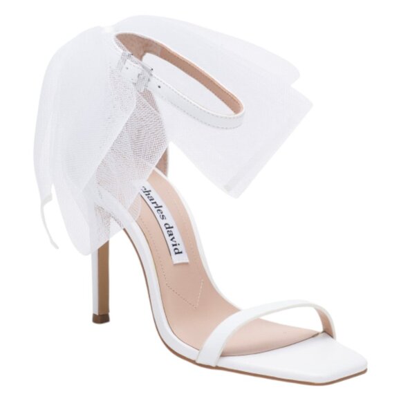 CHARLES DAVID Leather Emotional Oversized Bow Heeled Sandals - Picture 1 of 3